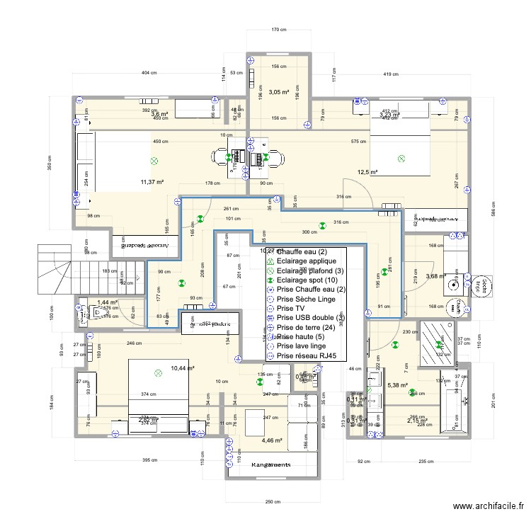 Pornichet1er Base carrez V9. Plan de 16 pièces et 75 m2