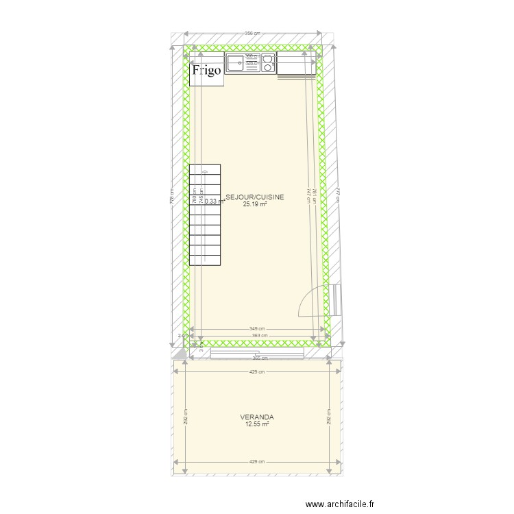 GRANGE REZ. Plan de 3 pièces et 38 m2