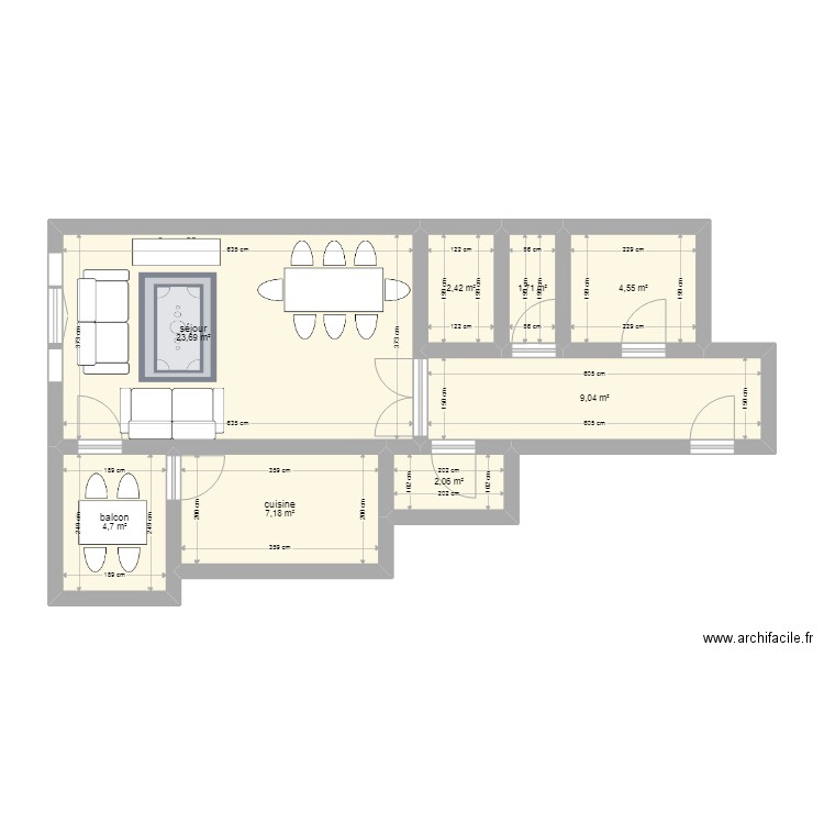 appartementn43. Plan de 8 pièces et 55 m2