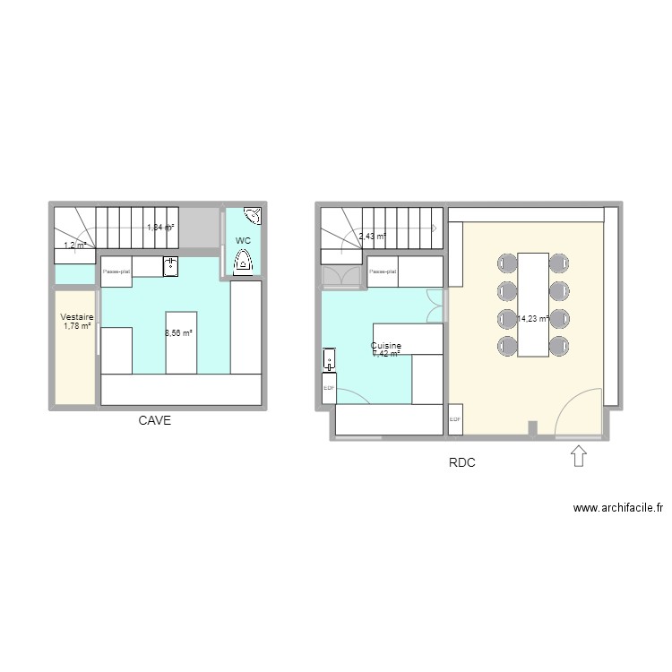 Plan local V3. Plan de 8 pièces et 38 m2