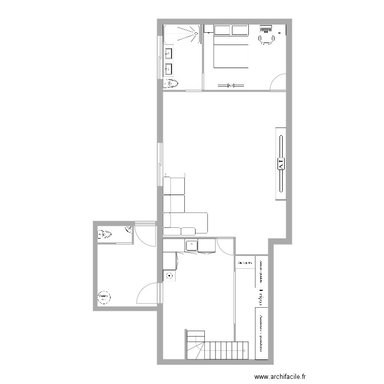 karim sous sol meublé. Plan de 6 pièces et 91 m2