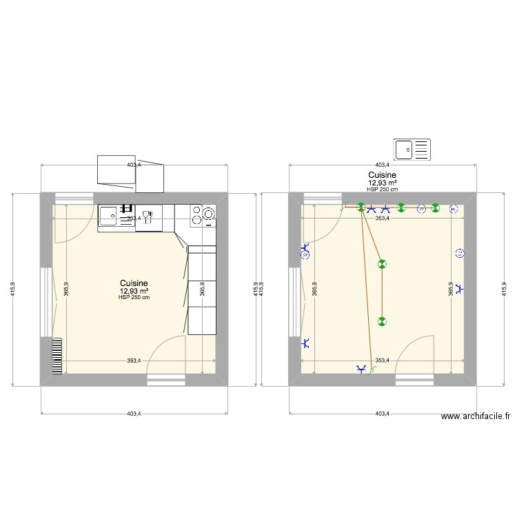 CASTRES 1ER ETAGE  CUISINE. Plan de 2 pièces et 26 m2