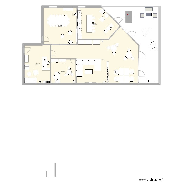 Coworking. Plan de 5 pièces et 178 m2