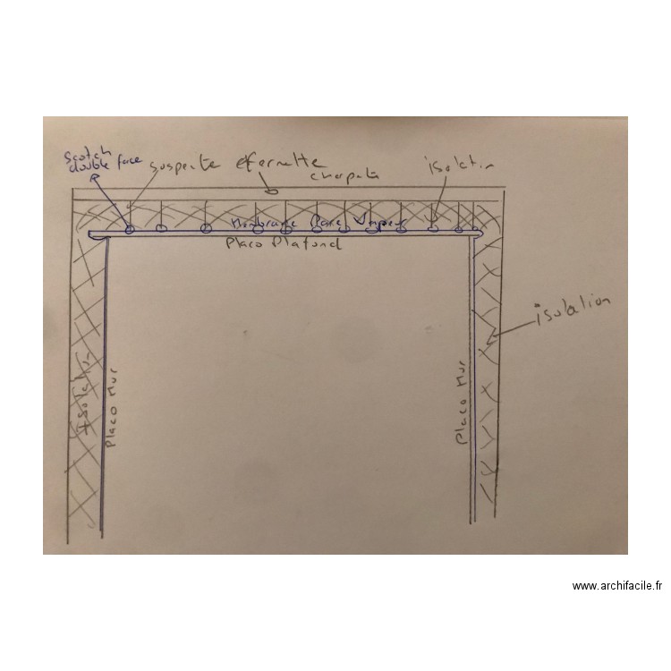 Placo isolation avec pare vapeur. Plan de 0 pièce et 0 m2