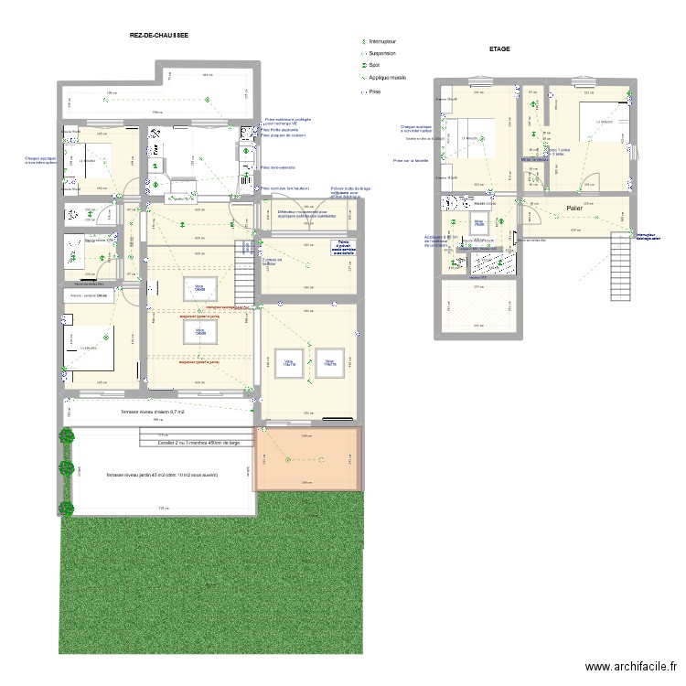 Genêts V5 plan élec final. Plan de 19 pièces et 192 m2