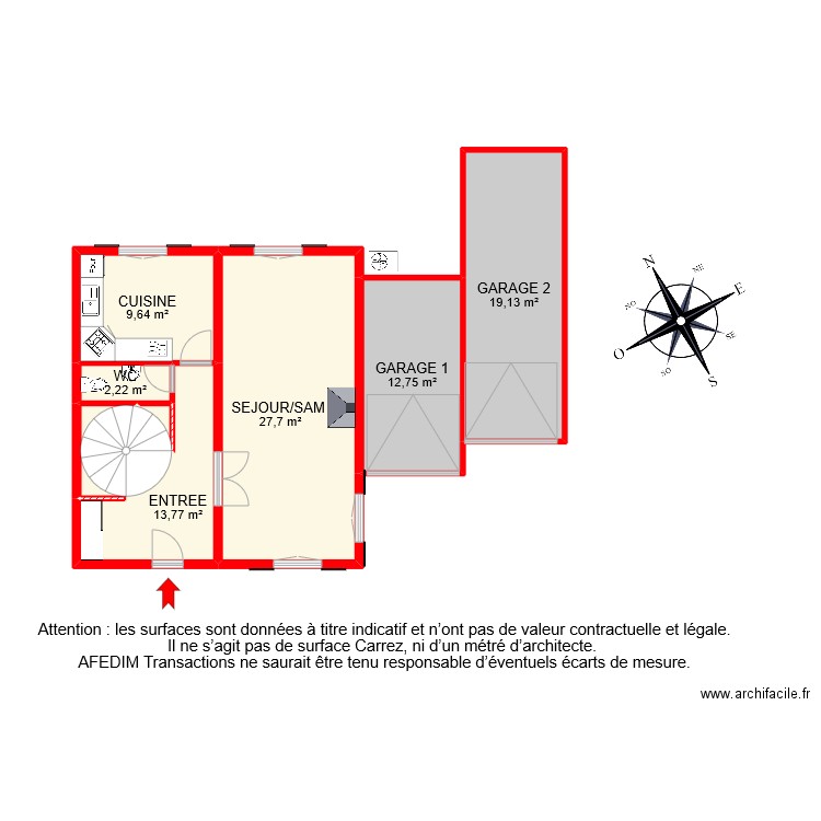 BI 9482 RDC . Plan de 7 pièces et 86 m2