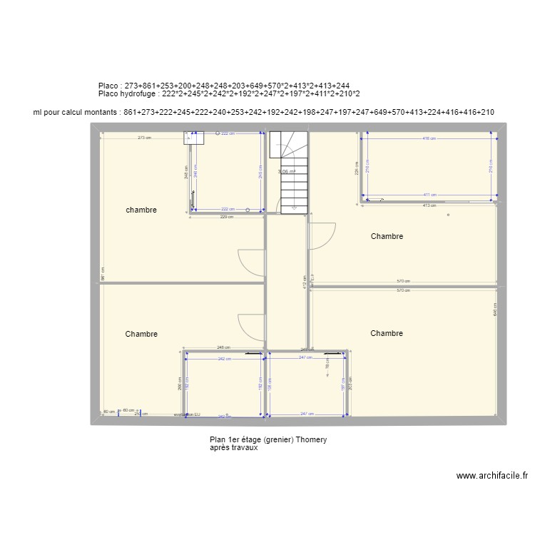 Placo plan grenier maison Thomery. Plan de 6 pièces et 102 m2