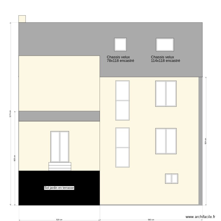 Plan Façade Sud Ouest Modifié. Plan de 0 pièce et 0 m2