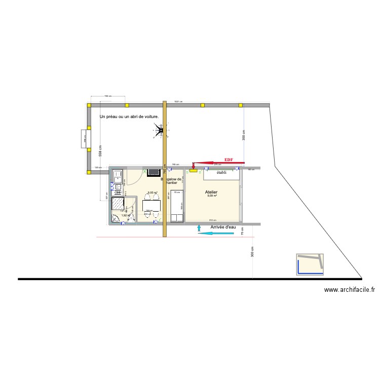 Bungalow Briouze. Plan de 3 pièces et 21 m2