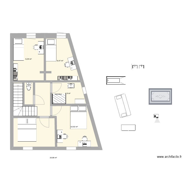 maison AL etage 2. Plan de 5 pièces et 50 m2