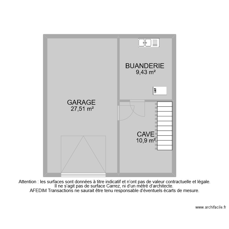 BI 9721 SOUS SOL. Plan de 3 pièces et 48 m2