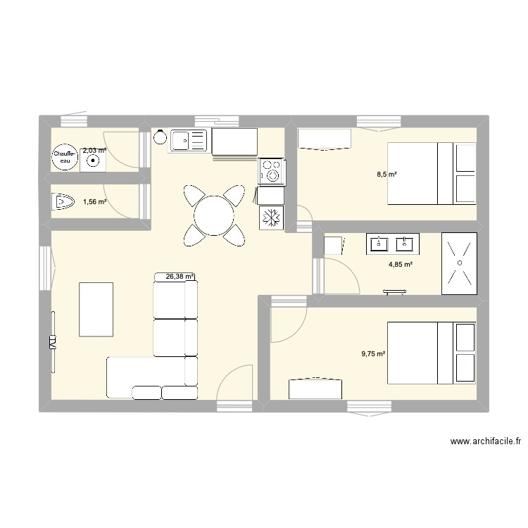 Maison annexe. Plan de 6 pièces et 53 m2