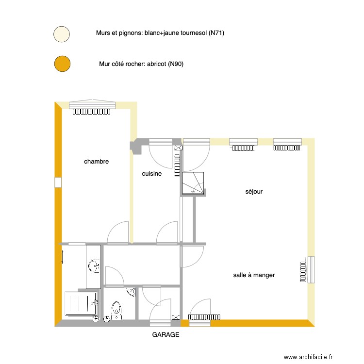 RDC couleurs murs. Plan de 0 pièce et 0 m2