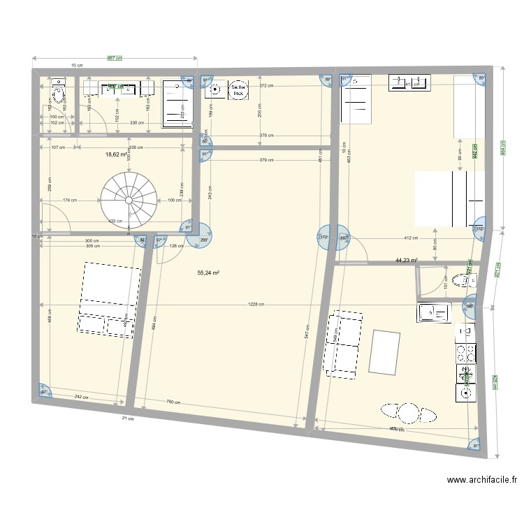 Mondurand avec chambre rouge. Plan de 3 pièces et 118 m2