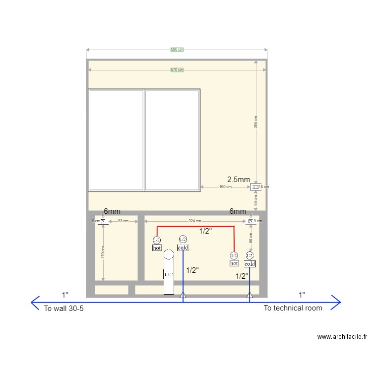 wall 30 13 cabinet and piping X 3. Plan de 7 pièces et 40 m2