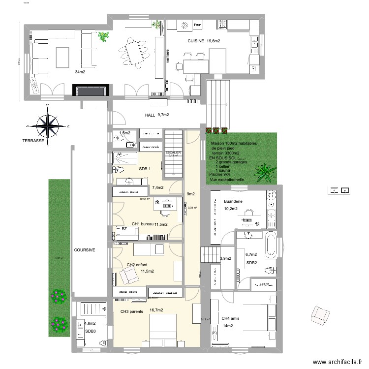 Projet Montferrier 2. Plan de 6 pièces et 62 m2