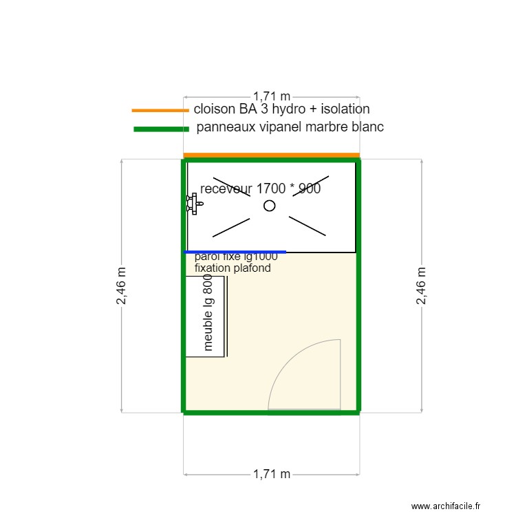 LECUILLIER SDB. Plan de 1 pièce et 4 m2