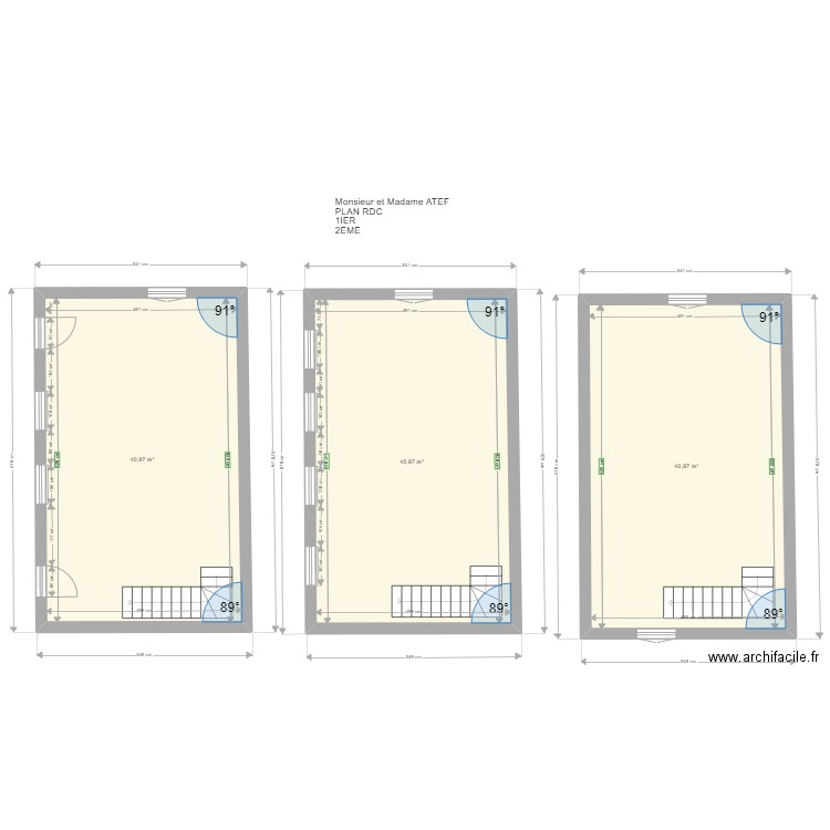 ATEF. Plan de 3 pièces et 123 m2