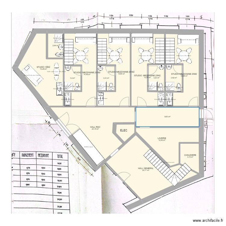 RDC MEZE VERSION1. Plan de 15 pièces et 158 m2