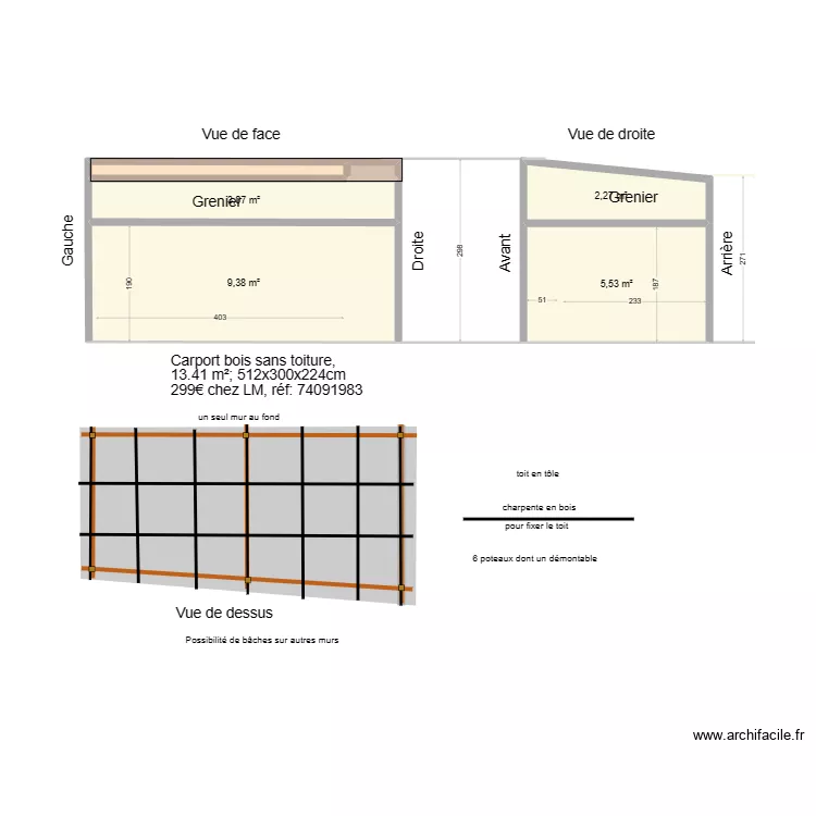Carport 3x5,12m LM 01. Plan de 