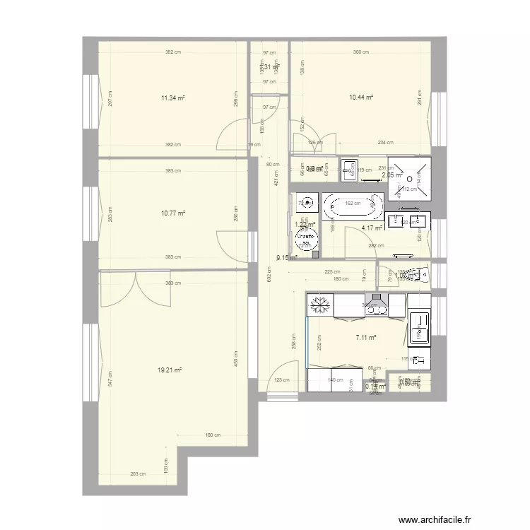 douche dans chambre avec bonnes dimensions . Plan de 