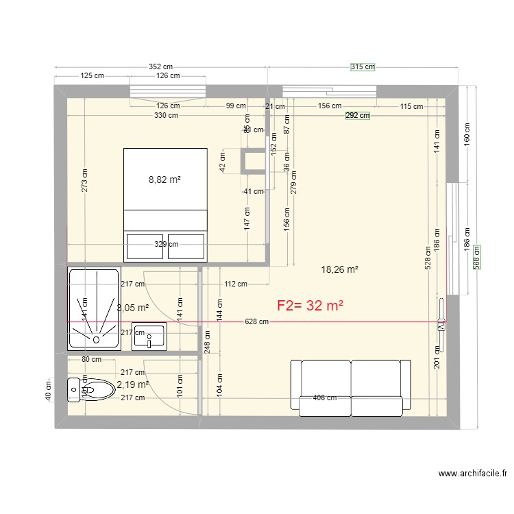 U MILANU - F2. Plan de 5 pièces et 32 m2