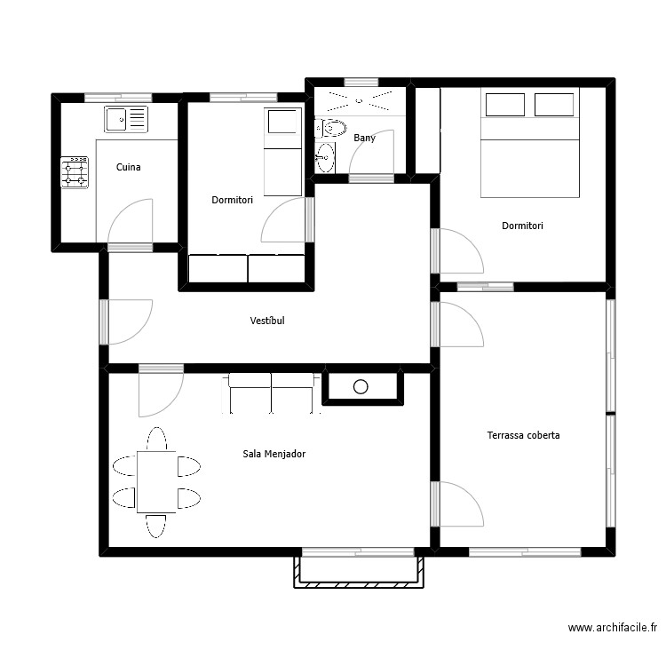 Guimerà. Plan de 7 pièces et 64 m2