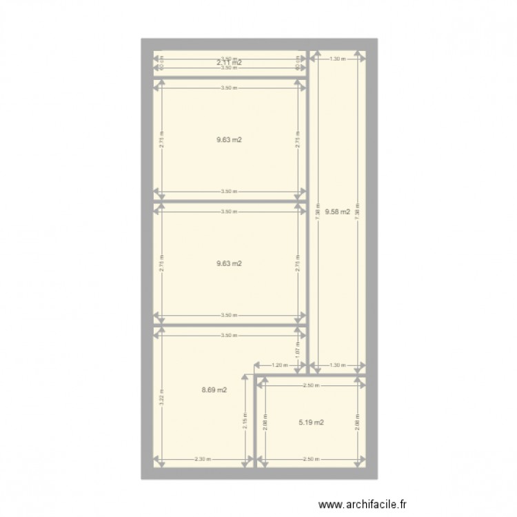 hotel. Plan de 6 pièces et 45 m2