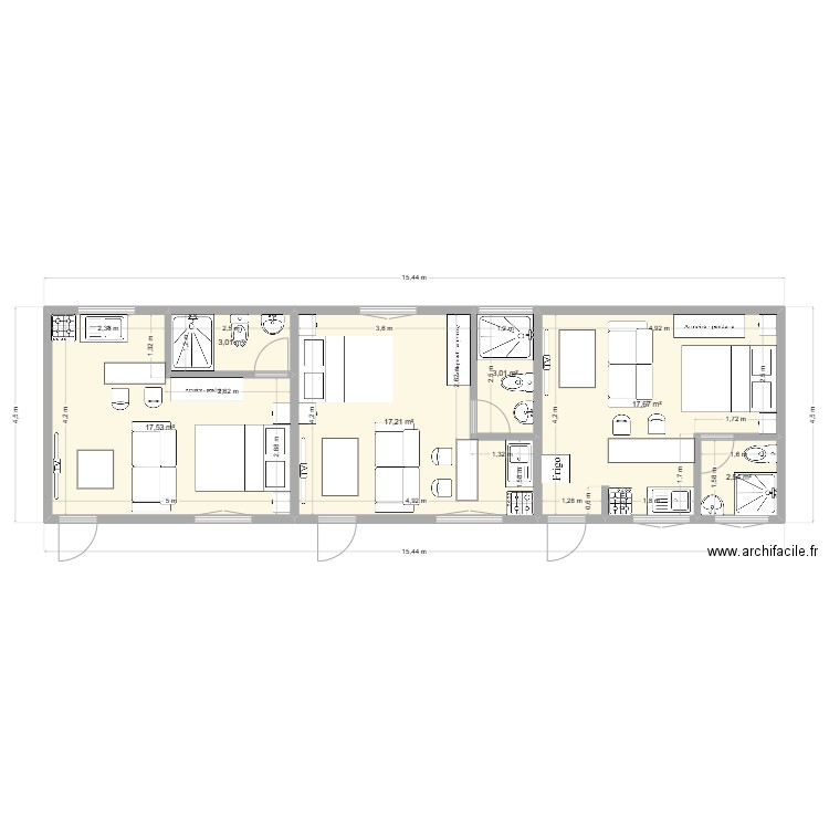 Studio moderne. Plan de 6 pièces et 61 m2