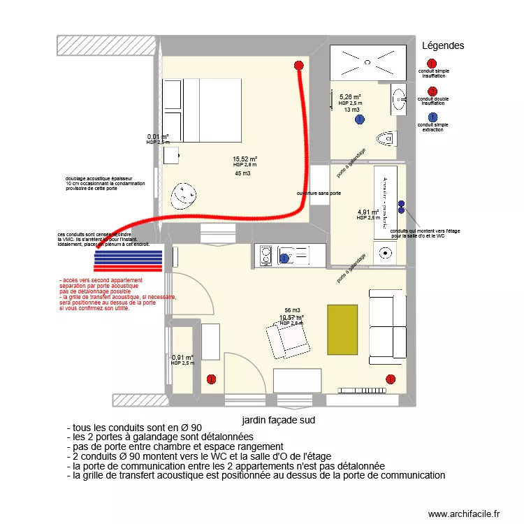 plan appart pour VMC. Plan de 6  et 46 m²