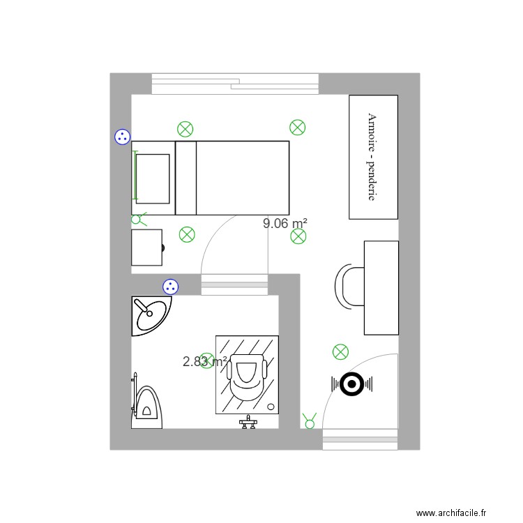 Plan chambre UHR avec aménagement . Plan de 0 pièce et 0 m2