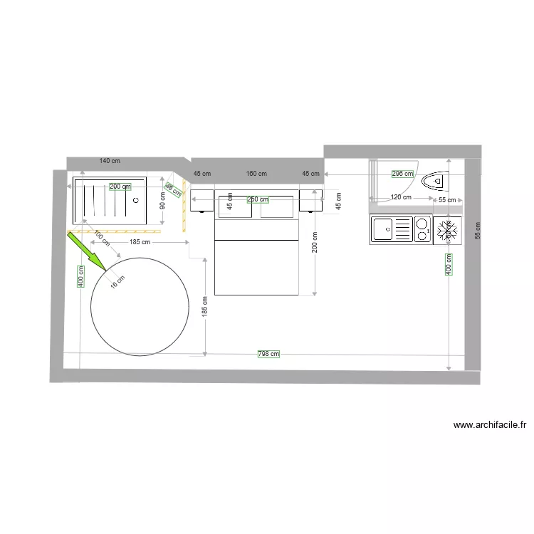 Studio 1. Plan de 