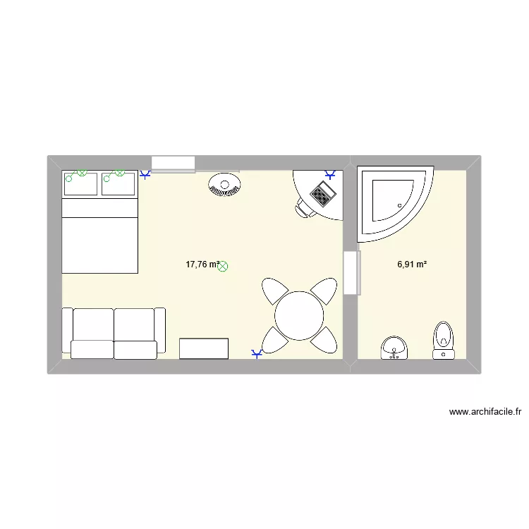 chambre Elie. Plan de 2  et 25 m²