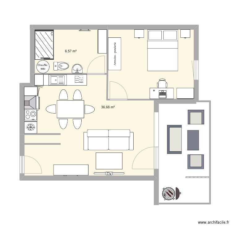 Plan appartement. Plan de 2 pièces et 43 m2