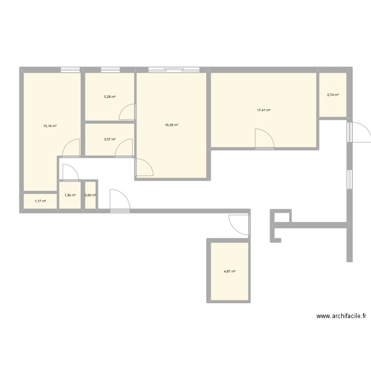 cab. Plan de 10 pièces et 73 m2