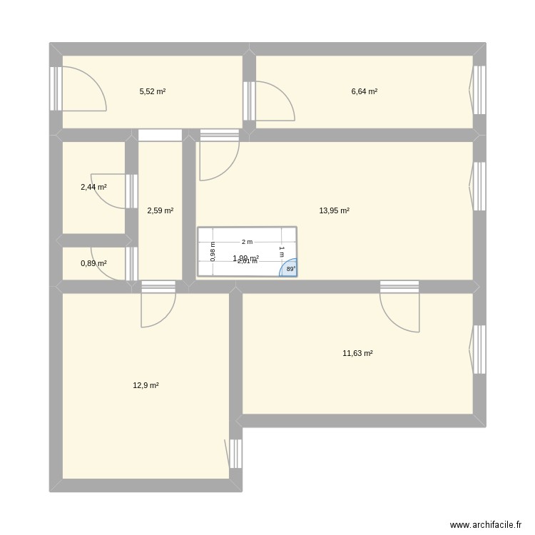 BonsSaints. Plan de 12 pièces et 89 m2