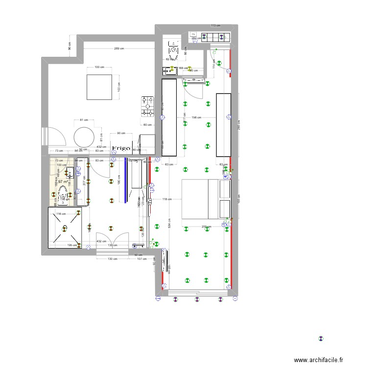 chambre V4. Plan de 1 pièce et 2 m2
