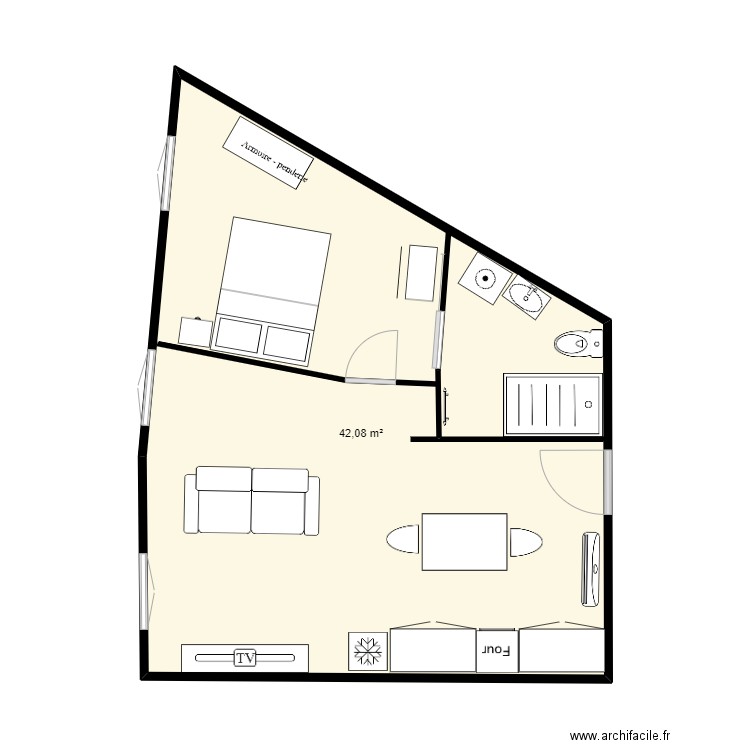 andance . Plan de 1 pièce et 42 m2