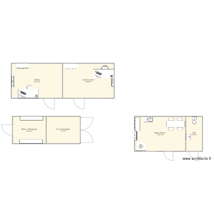 Site Cabine. Plan de 6 pièces et 59 m2