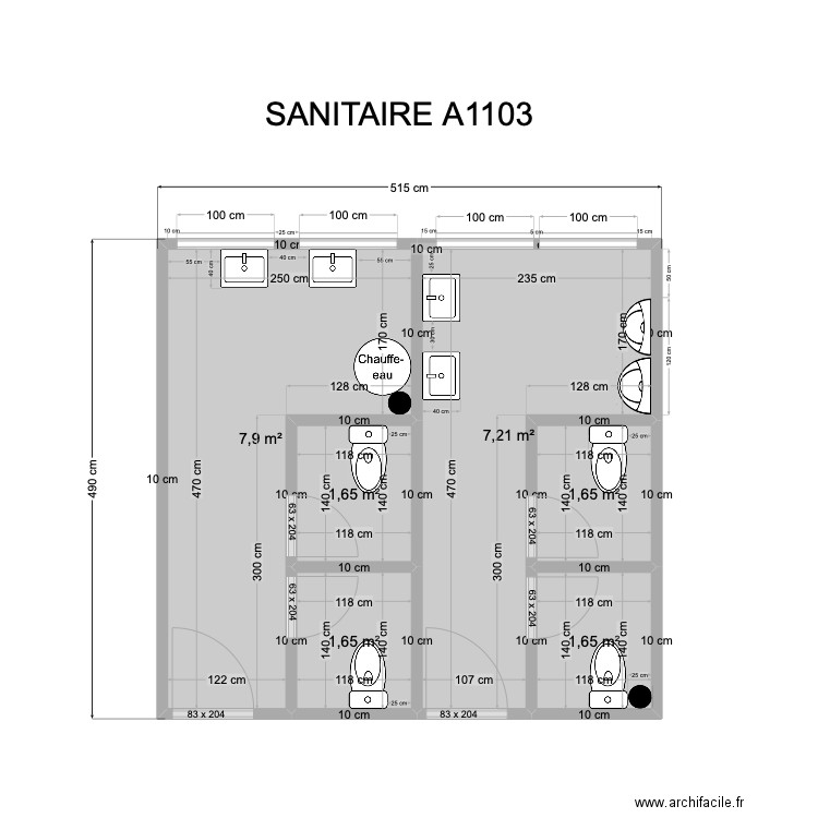 Sanitaire A1103 actuel . Plan de 0 pièce et 0 m2