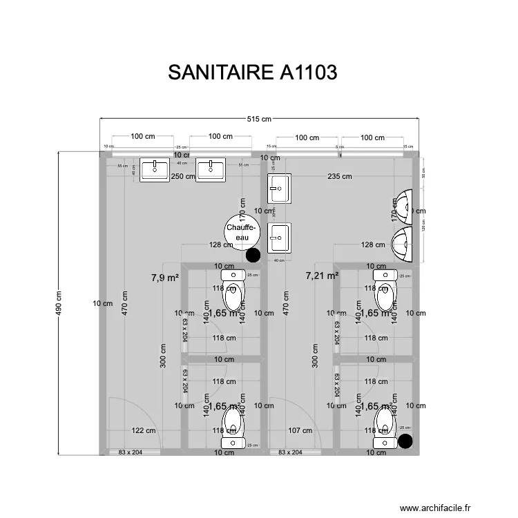 Sanitaire A1103 actuel . Plan de 