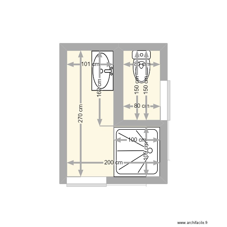 sdb. Plan de 2 pièces et 5 m2