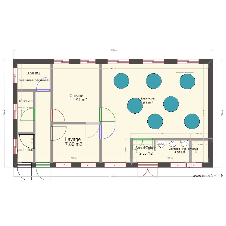 cantine et réfectoire  plan 2. Plan de 1 pièce et 79 m2