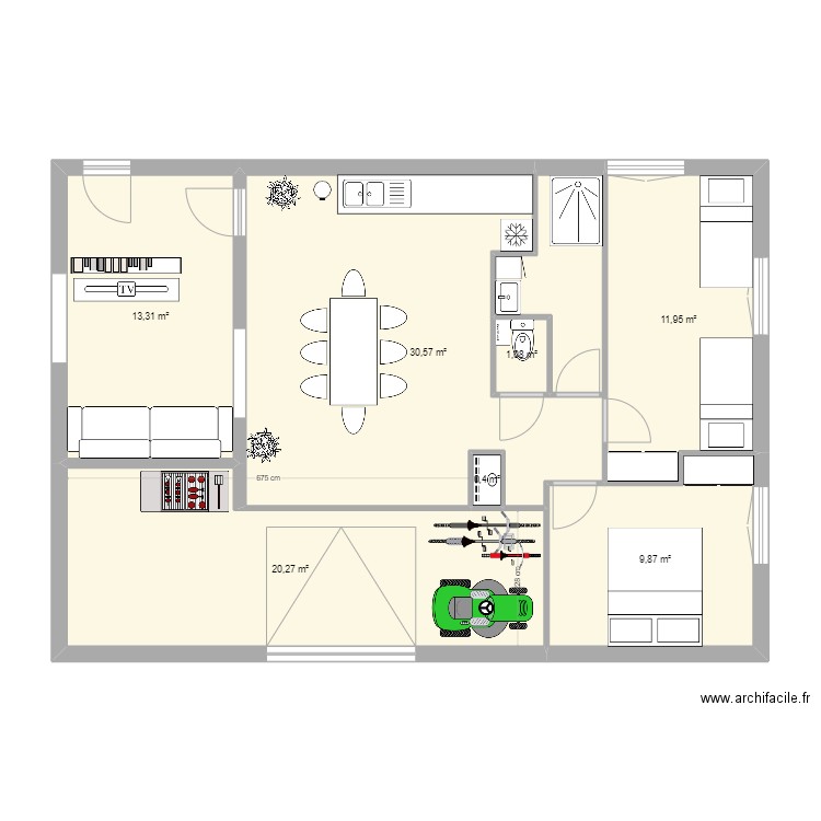 RBnB. Plan de 7 pièces et 87 m2