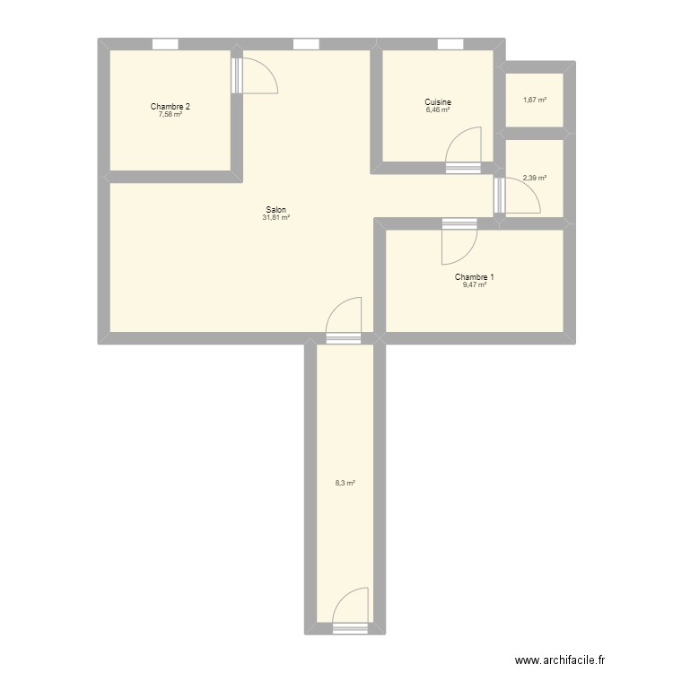 Plan 418 vierge. Plan de 7 pièces et 68 m2