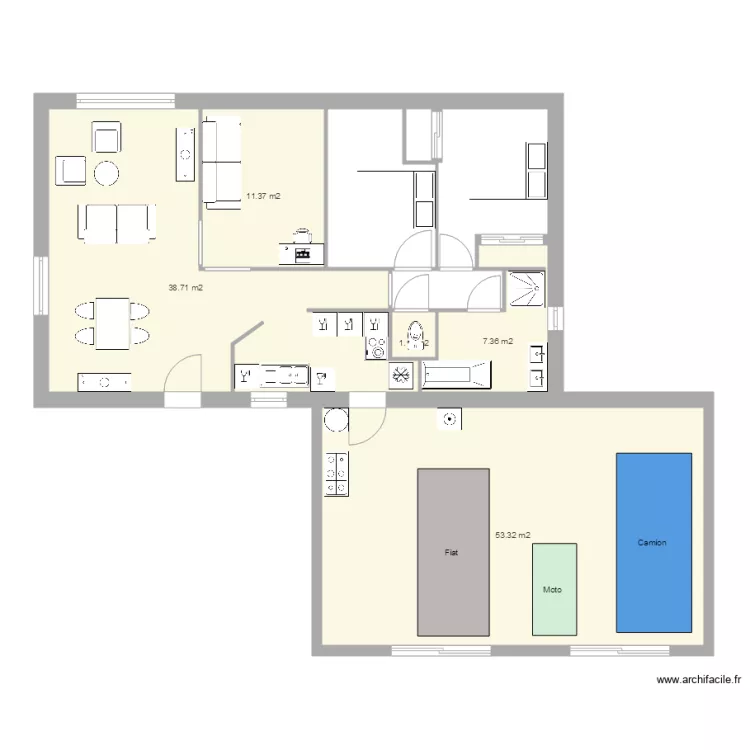 Sach&eacute; plain pied. Plan de 