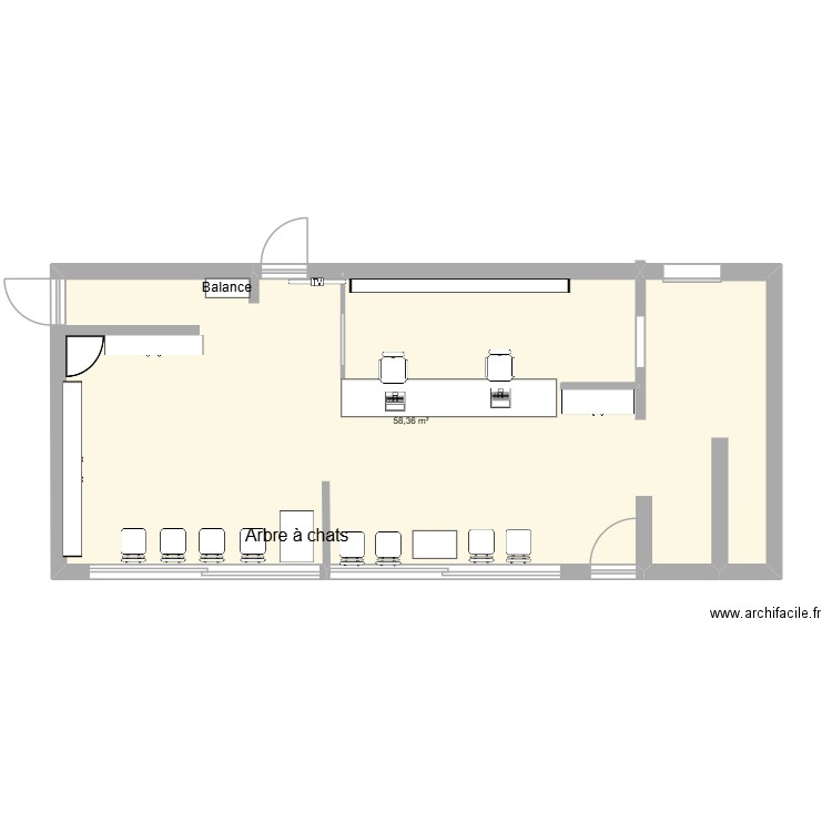 Salle d'attente clinique 1. Plan de 1 pièce et 58 m2