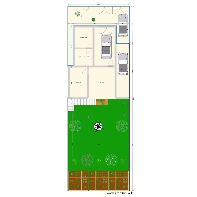 Plan de Masse avec escalier. Plan de 8 pièces et 281 m2