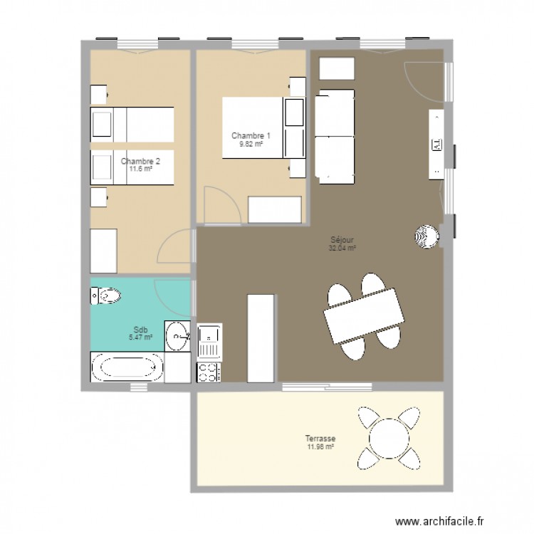 Plan appartement 1er avec meuble. Plan de 0 pièce et 0 m2