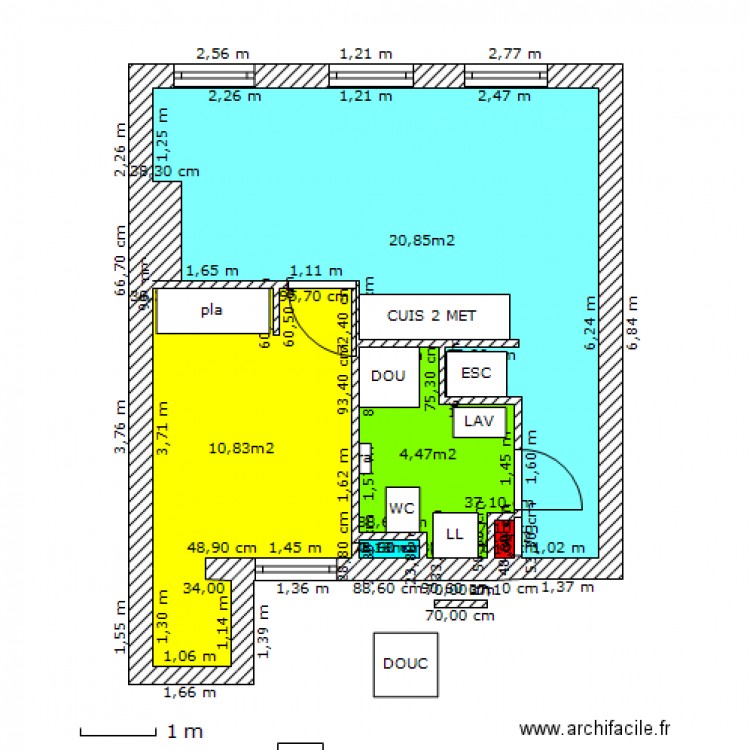 miraille 2) etage cote cour renove 2° VERS  3 AVEC MEUBLE FORM T2. Plan de 0 pièce et 0 m2
